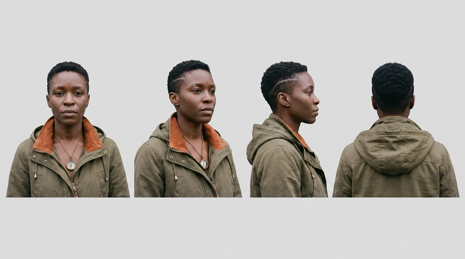 Multi-view character turnaround sheet